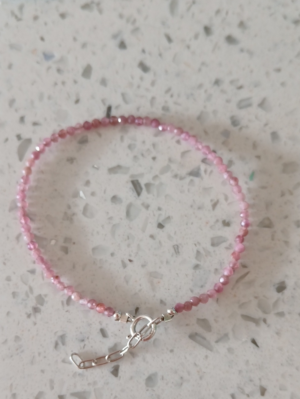 Delicate Pink Tourmaline Natural Stone Beaded Women's Bracelet - Silver Clasp